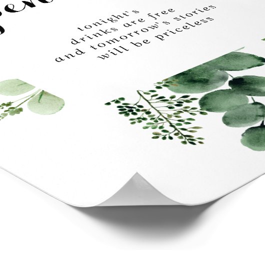 Poster Panneau vert Eucalyptus Botanique Mariage Open Bar (Coin)