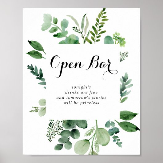 Poster Panneau vert Eucalyptus Botanique Mariage Open Bar (Devant)