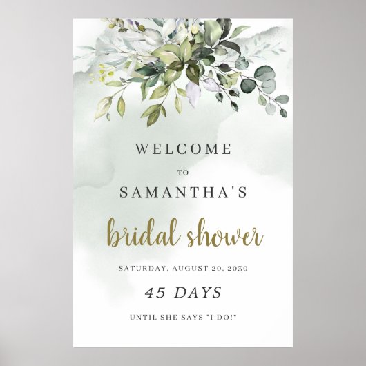 Poster Panneau vert feuillage boho nuptiale douche (Devant)