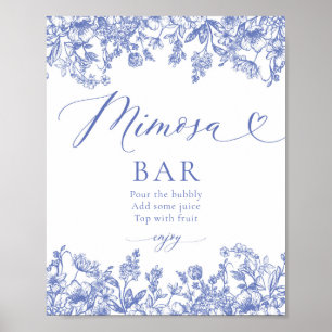 Poster Panneau vintage Fête des mariées Florale Bleu Mimo