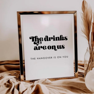 Poster Panneau vintage Retro Script Mariage Open Bar