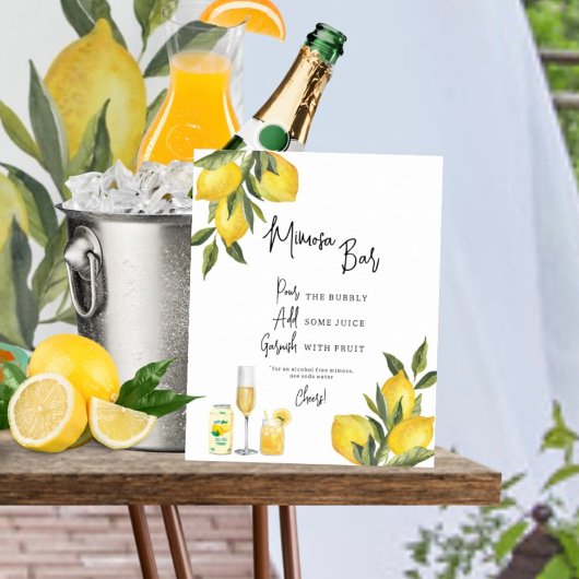 Poster Panneau Wedding shower Mimosa  citrons aquarelle