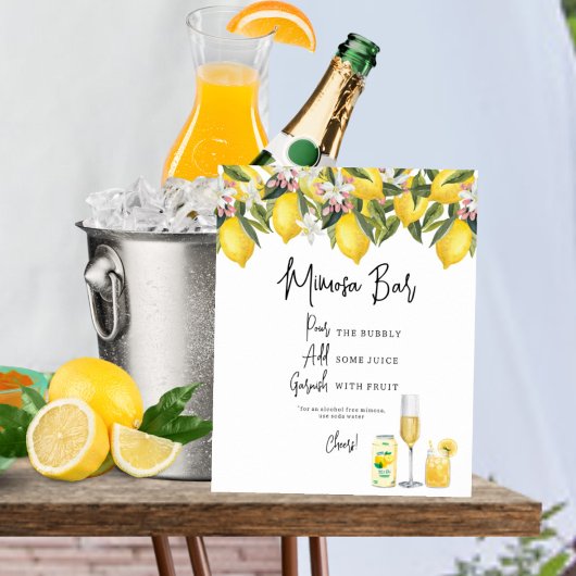 Poster Panneau Wedding shower Mimosa citrons aquarelle