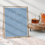 Poster Panneau Whimsical Script Dusty Blue Signature Bois<br><div class="desc">Présentant notre magnifique script lunatique signature bleu poussiéreux signe boissons parfait pour votre simple fête moderne de printemps boho. Notre design élégant comprend une palette de couleurs vives et pastel avec un script de calligraphie vintage et chic. Que vous préfériez un style minimaliste ou classique, notre produit éditable unique offre...</div>