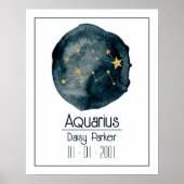 Poster Panneau Zodiac Aquarius : Nom et Anniversaire pers (Devant)