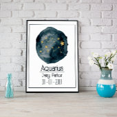 Poster Panneau Zodiac Aquarius : Nom et Anniversaire pers