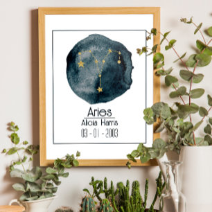 Poster Panneau Zodiac Aries : Nom personnalisé et anniver