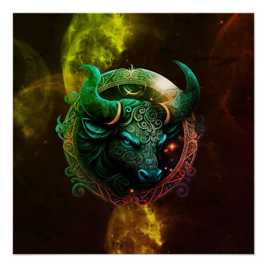 Poster Panneau zodiaque taurus bleu sur galaxie des coule (Devant)