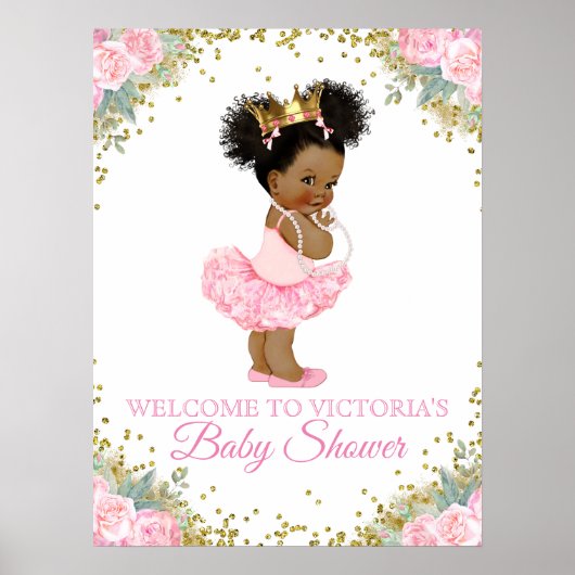 Poster Panneaux de Baby shower de fille afro-américaine (Devant)