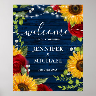 Poster Panneaux de bienvenue de mariage Rose Tournesol Bo