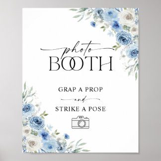 Poster Panneaux de photomaton floraux ivoire bleu poussié
