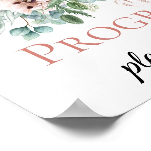 Poster Panneaux de Programme de Mariage Fleuris Rose et I (Coin)