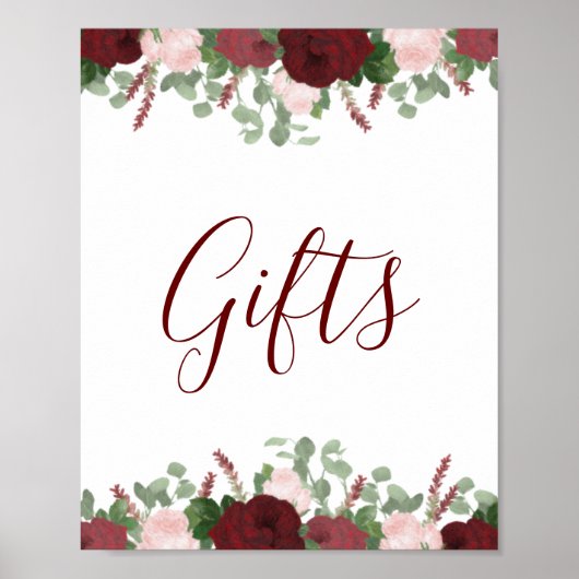 Poster Panonceau de cadeaux de douche de mariage floral r (Devant)