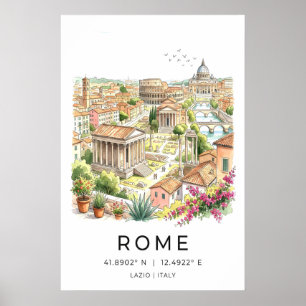 Poster Panorama d'art mural de Rome avec Colisée et