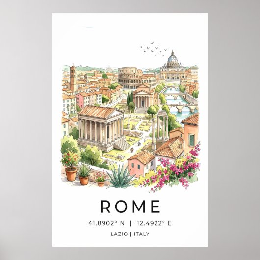 Poster Panorama d'art mural de Rome avec Colisée et (Devant)