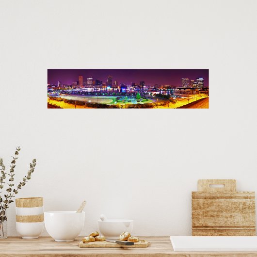 Poster Panorama de Baltimore's Inner Harbor Night Skyline (Cuisine)