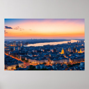 Poster Panorama de la ville au coucher du soleil