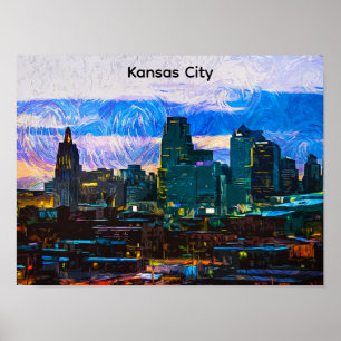 Poster Panorama de peinture à l'huile de Kansas City View