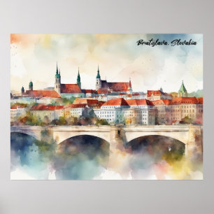 Poster Panorama de peinture aquarelle de Bratislava Slova