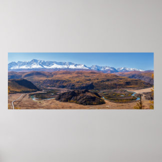 Poster Panorama des montagnes de l'Altaï et de la rivière