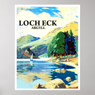 Poster Panorama du Loch Eck, Argyll, Écosse, vintage