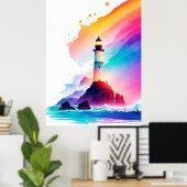 Poster Panorama époustouflant du phare des vagues (Bureau à domicile)
