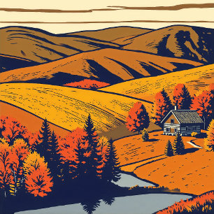 Poster Panorama rural dans les couleurs chaudes pastel St