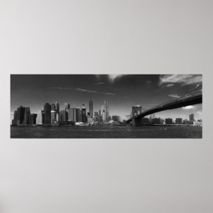 Poster Panoramique Black White Brooklyn Bridge New York