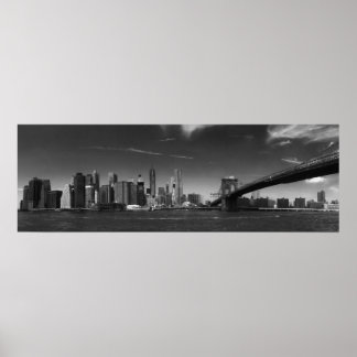Poster Panoramique Black White Brooklyn Bridge New York