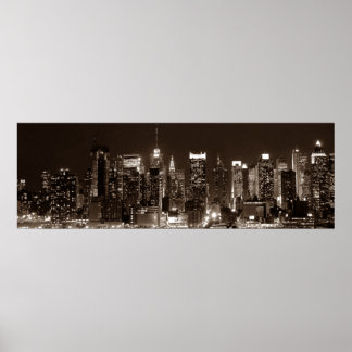 Poster Panoramique Sepia Brown New York City Night Arwork