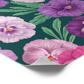 Poster Pansies colorées sur bleu vert foncé (Coin)