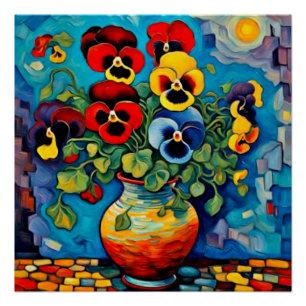 Poster Pansies mixtes dans vase