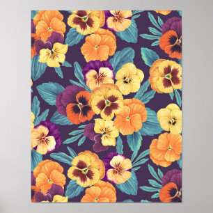 Poster Pansies sur violet de prune