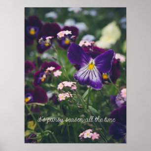Poster Pansies violettes et oubliettes roses