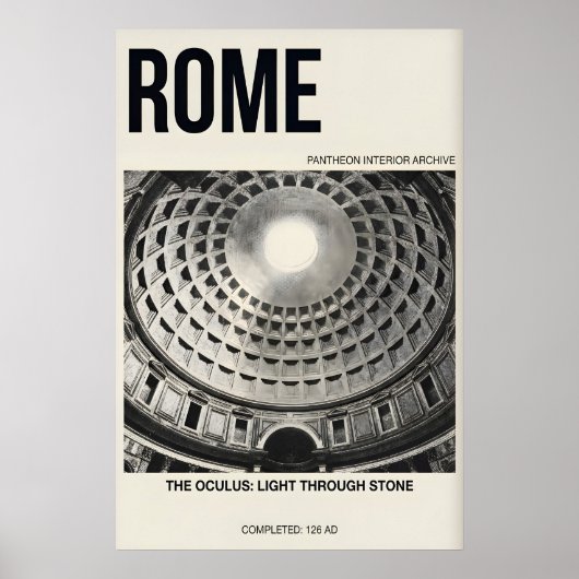 Poster Pantheon Interior Poster, Rome Dome, Black & White (Devant)