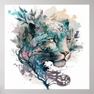 Poster Panther Portrait Animal Peinture Faune En Plein Ai