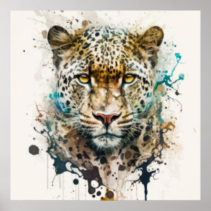 Poster Panther Portrait Animal Peinture Faune En Plein Ai