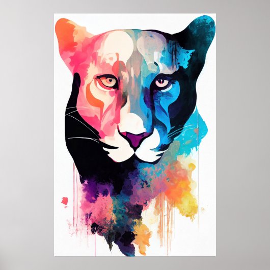 Poster Panther Wild Nature Animal Couleur Art Peinture (Devant)