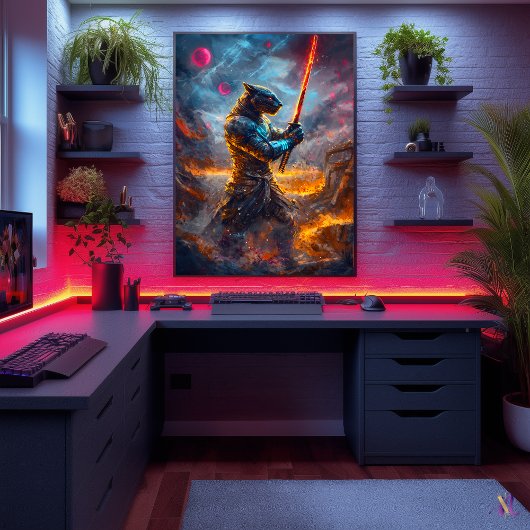 Poster Panthère cosmique Samurai - Maître de lame céleste