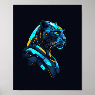 Poster Panthère Cyberpunk Mecha Black Panther Néon