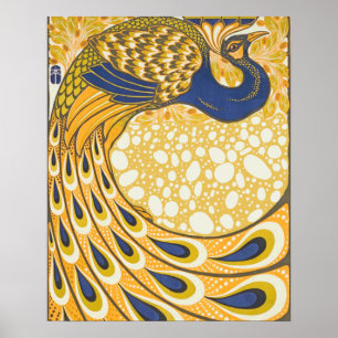 Poster Paon Antique Vintage Coloré