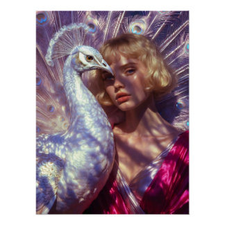 Poster Paon blanc et beauté dans une élégance rose