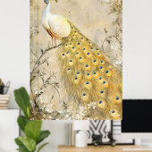Poster Paon blanc perché sur une branche. (Bureau à domicile)