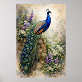 Poster Paon dans un jardin fleuri (Devant)