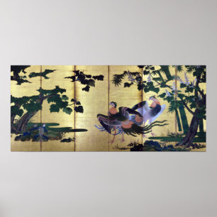 Poster Paon et Phoenixes de Tosa Mitsuyoshi