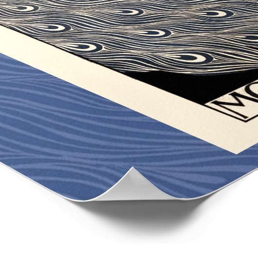 Poster paon, illustration vintage oiseau bleu (Coin)