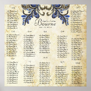 Poster Paon Navy - 100 à 150 invités - alphabétique