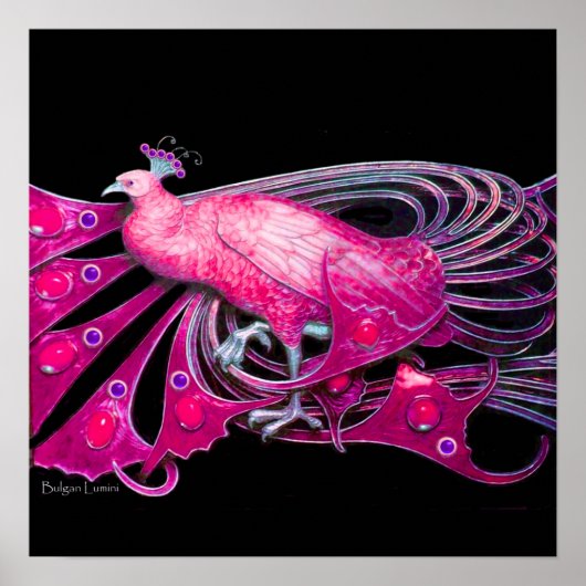 Poster PAON, rose, fuchsia, bleu violet noir (Devant)