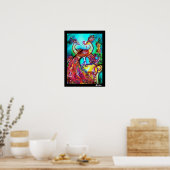 Poster PAONS AMOUREUX, Rouge Turquoise Bleu Jaune (Cuisine)