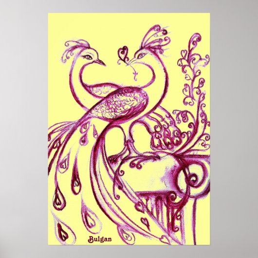 Poster PAONS AMOUREUX, Rouge Violet et Jaune (Devant)